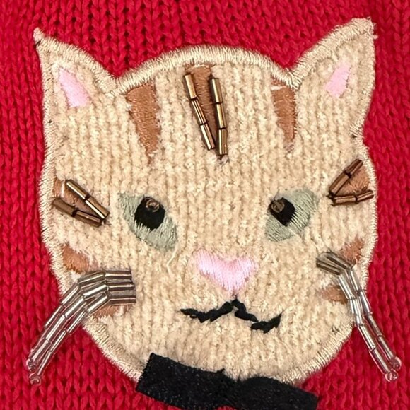 VINTAGE 80s Berek by Takako Sakon Red Cat Cardigan Sweater Medium - Picture 10 of 15